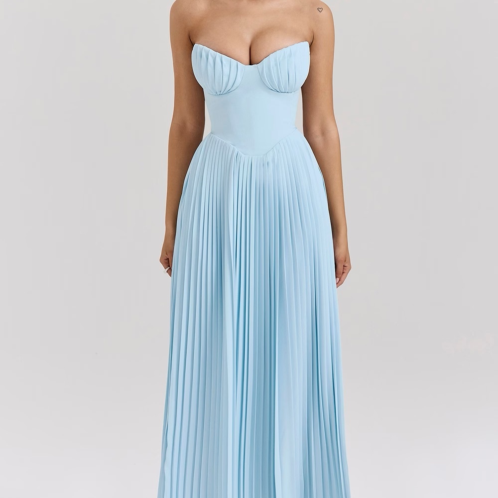 Elegant Strapless Blue Evening Gown